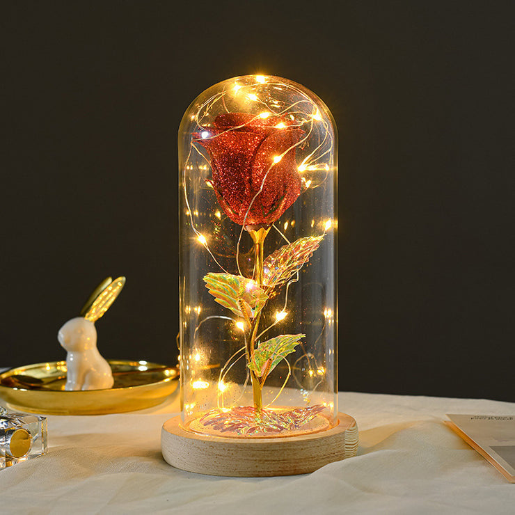 Cadeau de Saint-Valentin pour petite amie, fleurs de roses éternelles avec lumière LED dans un couvercle en verre, décoration de mariage, fête des mères, cadeau pour femme