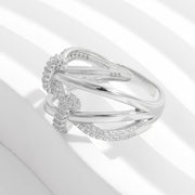 Bague croisée en argent sterling 925 avec zircons incrustés