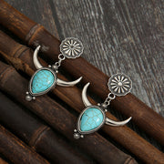 Boucles d'oreilles tête de vache en alliage turquoise artificielle