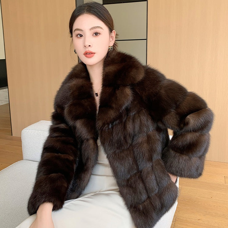 Artificial Fur Purple Sable Thick Warm Jacket