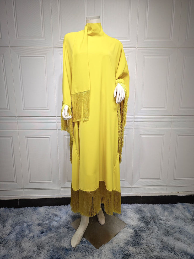 Muslim Women Batwing Sleeve Tassel Kaftan High Fashion Dress