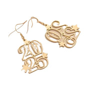 Nouvelles boucles d'oreilles pendantes créatives Gloden Number 2025 pour femmes, bijoux tendance, boucle d'oreille du Nouvel An pour fête