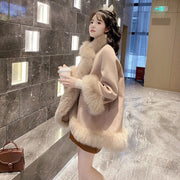 Artificial Fur Mid-length Coat Women's Woolen Cloak