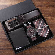 5pcs Set Boutique Gift Belt Wallet Tie Large Dial Quartz Watch Cufflinks