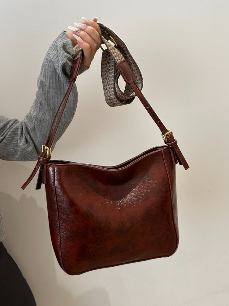 Sac à bandoulière réglable en cuir PU avec pochette