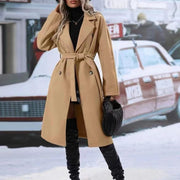 Trench-coat croisé à revers avec ceinture, mode hiver, couleur unie, veste longue, vêtements d'extérieur pour femmes