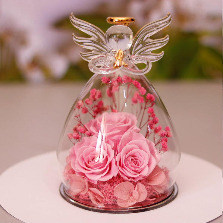 Eternal Flower Gift Box Angel Glass Cover Dried Rose Gift Box For Christmas New Year Valentine&