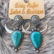 Boucles d'oreilles tête de vache en alliage turquoise artificielle