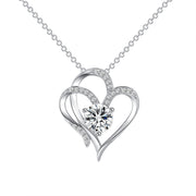 Collier Double Love en Zircon avec Strass Ins Collier Personnalisé en Forme de Coeur Chaîne de Clavicule Bijoux Pour Femmes Saint Valentin