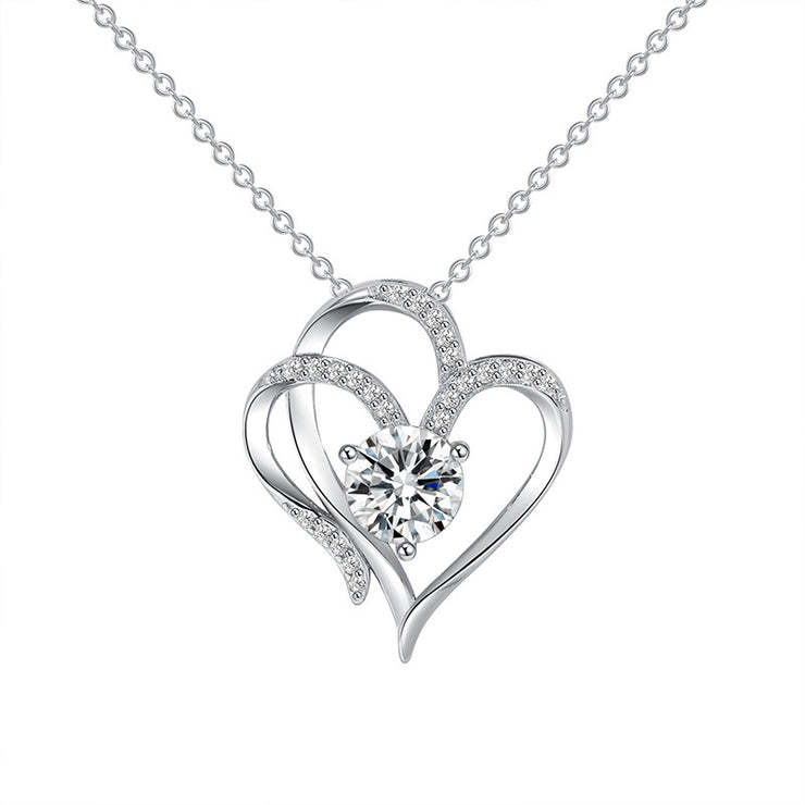 Zircon Double Love Necklace With Rhinestones Ins Personalized Heart-shaped Necklace Clavicle Chain Jewelry For Women Valentine&