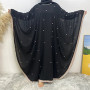 Middle East Turkey Fashion Chiffon Patchwork Elegant Loose Muslim Robe Bat Sleeve Dress