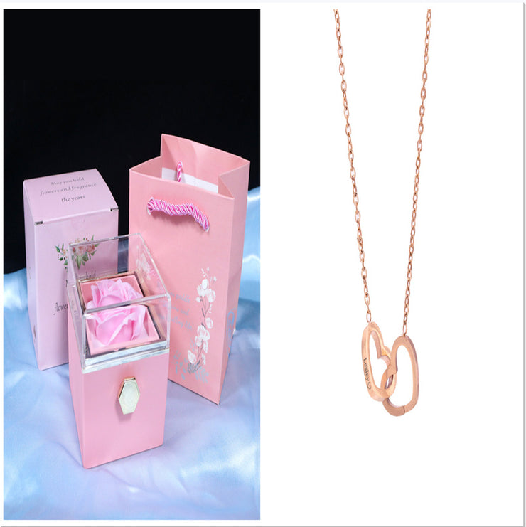 Coffret cadeau rotatif en forme de rose avec fleur de savon Coffret créatif rotatif pour bijoux en forme de rose Cadeau de Saint-Valentin pour femme