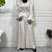 Muslim Clothing Printed Satin Long Sleeve Feather Cardigan