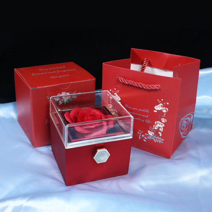 Coffret cadeau rotatif en forme de rose avec fleur de savon Coffret créatif rotatif pour bijoux en forme de rose Cadeau de Saint-Valentin pour femme