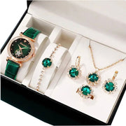 Fashion Watch Gift Suit Quartz Watch Necklace Bracelet Ring Stud Earrings