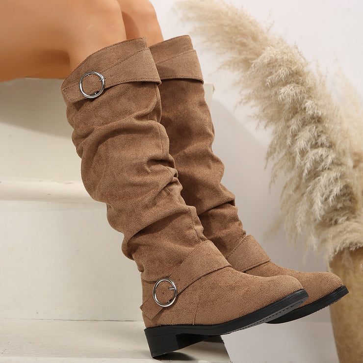 Bottes à talon bloc et bout rond avec boucle