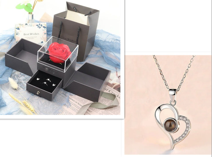 Coffret cadeau de bijoux en métal rose pour la Saint-Valentin, collier pour mariage, petite amie