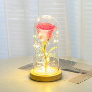 Cadeau de Saint-Valentin pour petite amie, fleurs de roses éternelles avec lumière LED dans un couvercle en verre, décoration de mariage, fête des mères, cadeau pour femme