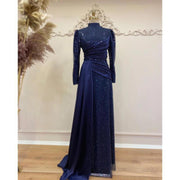 Hui Muslim Islamic Stand Collar All-inclusive Long Sleeve Sequin Lace Slimming Evening Dress