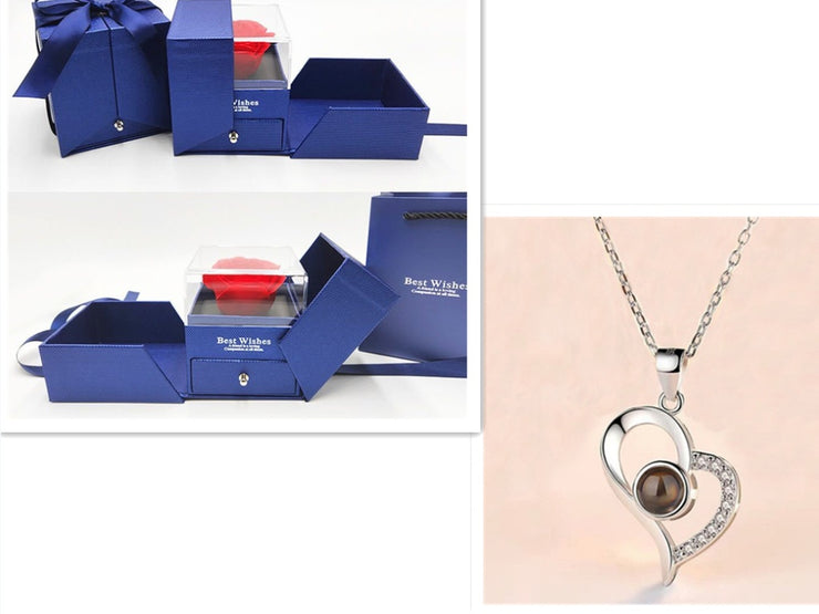 Coffret cadeau de bijoux en métal rose pour la Saint-Valentin, collier pour mariage, petite amie