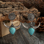 Boucles d'oreilles tête de vache en alliage turquoise artificielle