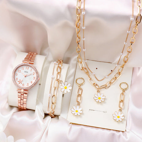 Fashion Watch Gift Suit Quartz Watch Necklace Bracelet Ring Stud Earrings