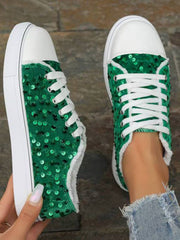 Sequin Round Toe Flat Sneakers