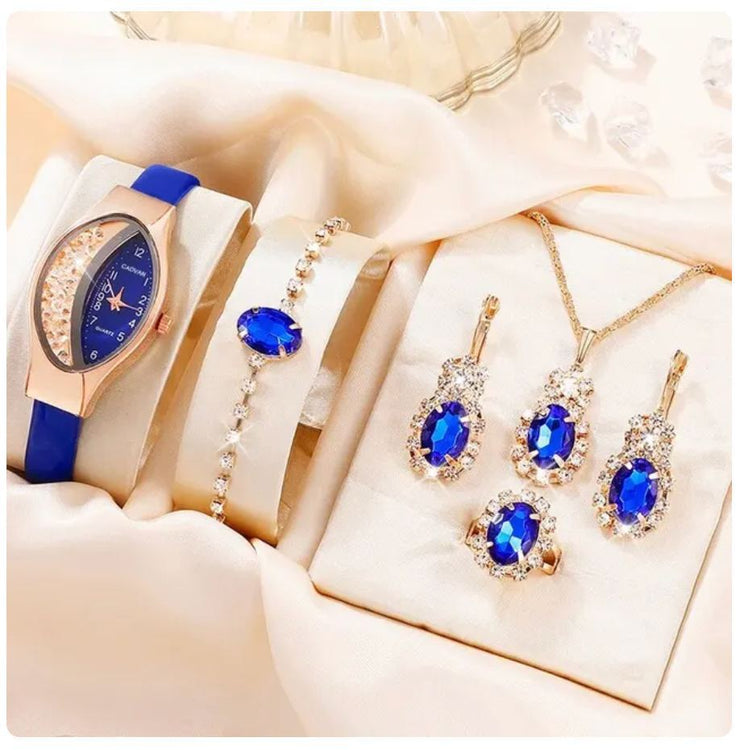 Fashion Watch Gift Suit Quartz Watch Necklace Bracelet Ring Stud Earrings