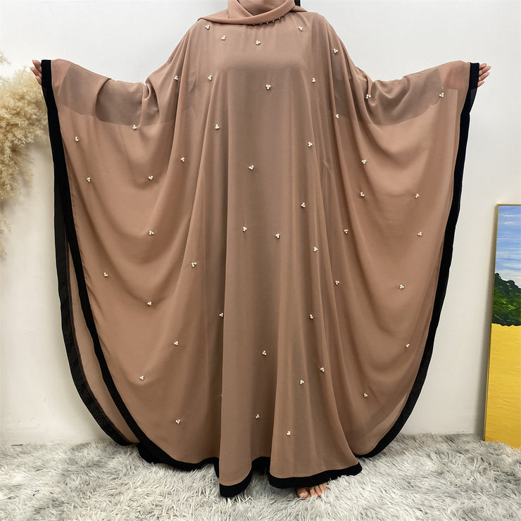 Middle East Turkey Fashion Chiffon Patchwork Elegant Loose Muslim Robe Bat Sleeve Dress