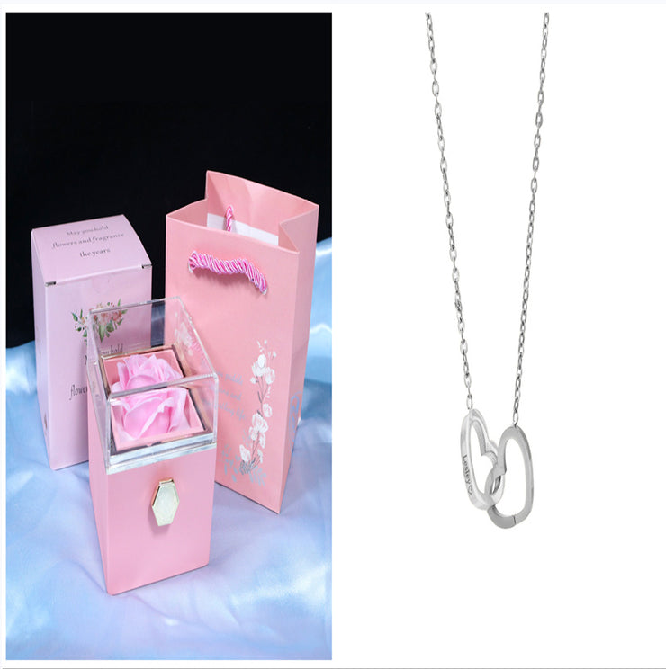 Coffret cadeau rotatif en forme de rose avec fleur de savon Coffret créatif rotatif pour bijoux en forme de rose Cadeau de Saint-Valentin pour femme