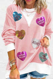 Valentine’s Day Sequin Heart Long Sleeve Sweatshirt