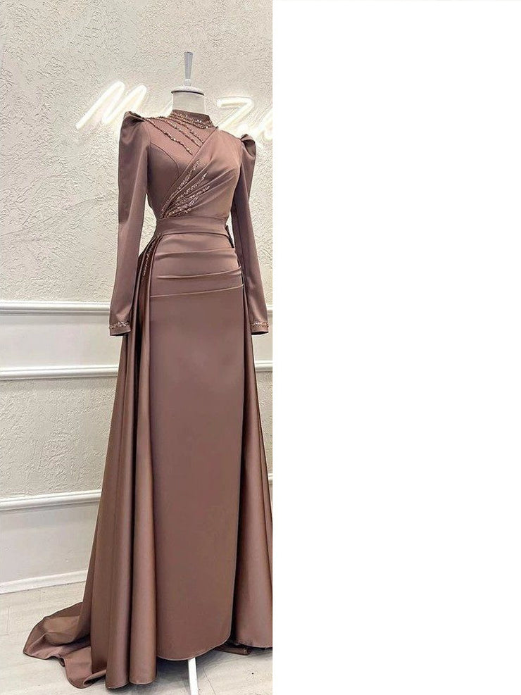 Muslim Stand Collar All-inclusive Long Sleeve Detachable Evening Dress