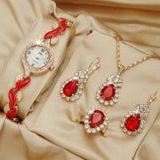 Fashion Watch Gift Suit Quartz Watch Necklace Bracelet Ring Stud Earrings