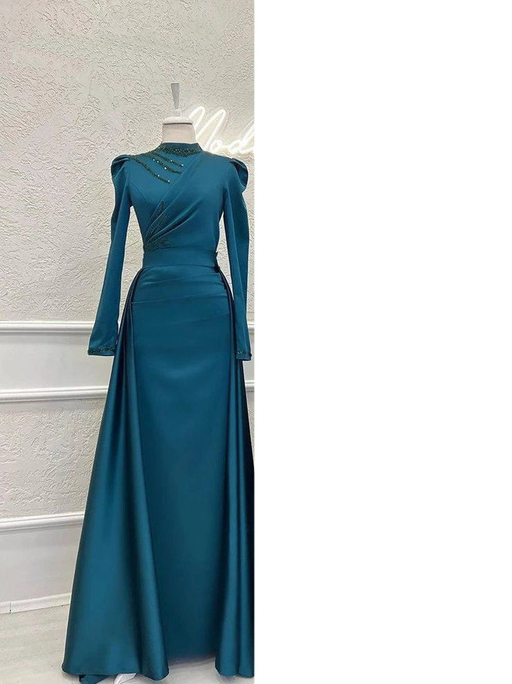 Muslim Stand Collar All-inclusive Long Sleeve Detachable Evening Dress