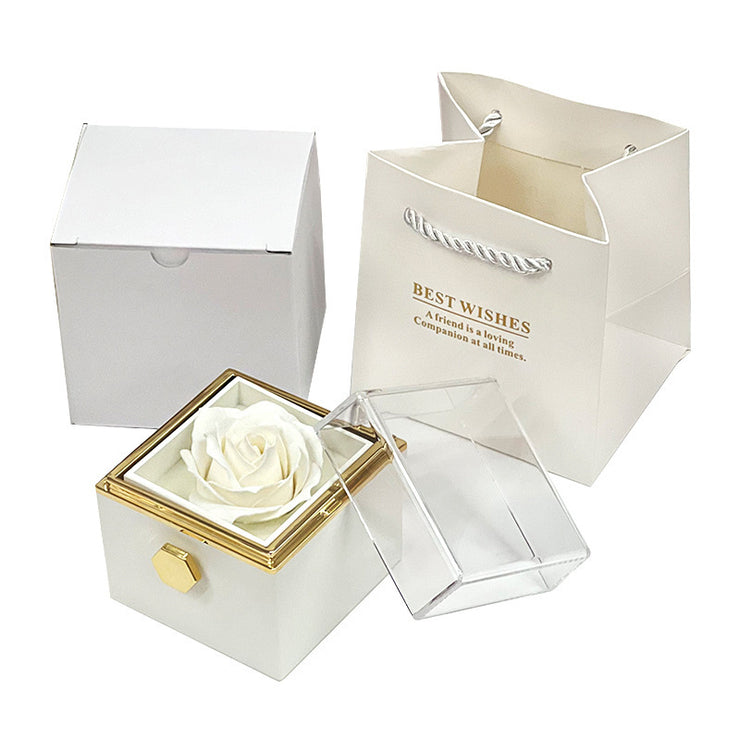 Coffret cadeau rotatif en forme de rose avec fleur de savon Coffret créatif rotatif pour bijoux en forme de rose Cadeau de Saint-Valentin pour femme